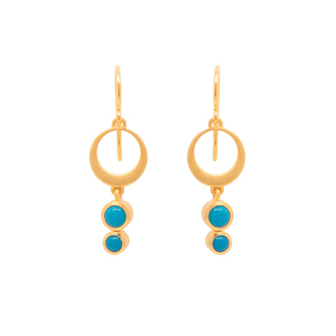 STRENGTH SINGLE CIRCLE TURQUOISE WIRE EARRINGS 24K GOLD VERMEIL - Joyla Jewelry