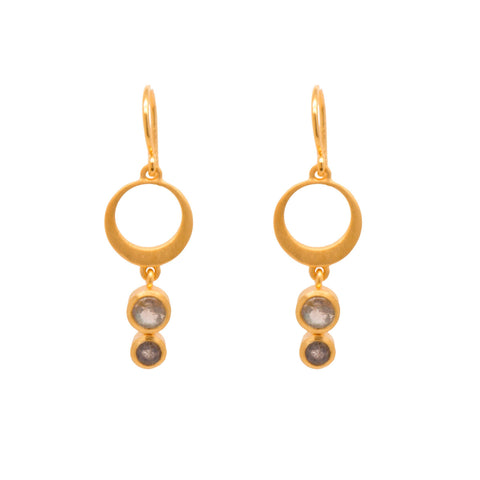 STRENGTH CIRCLE LABADORITE WIRE EARRINGS 24K GOLD VERMEIL - Joyla Jewelry
