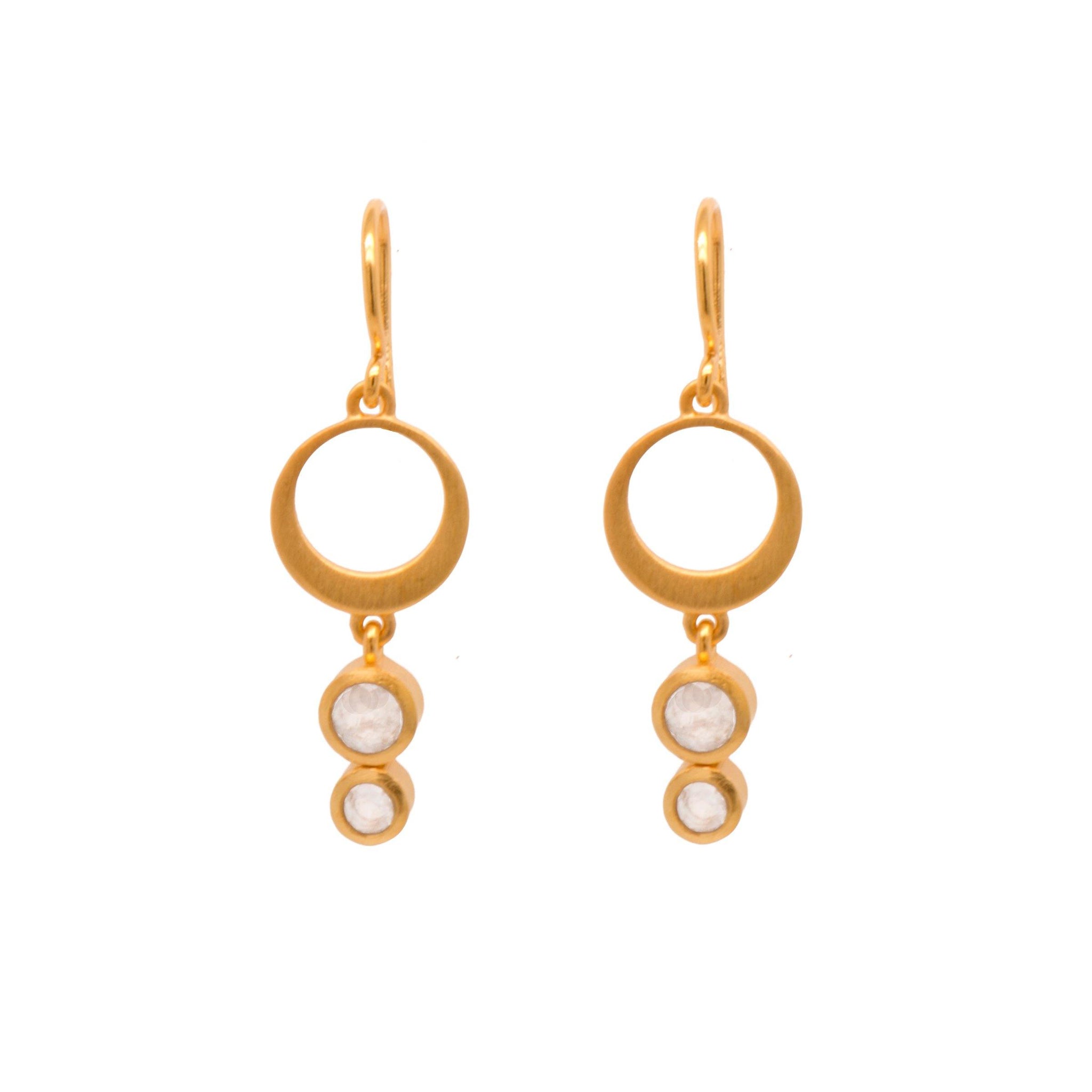 STRENGTH SINGLE CIRCLE EARRINGS RAINBOW MOONSTONE WIRE 24K GOLD VERMEIL - Joyla Jewelry