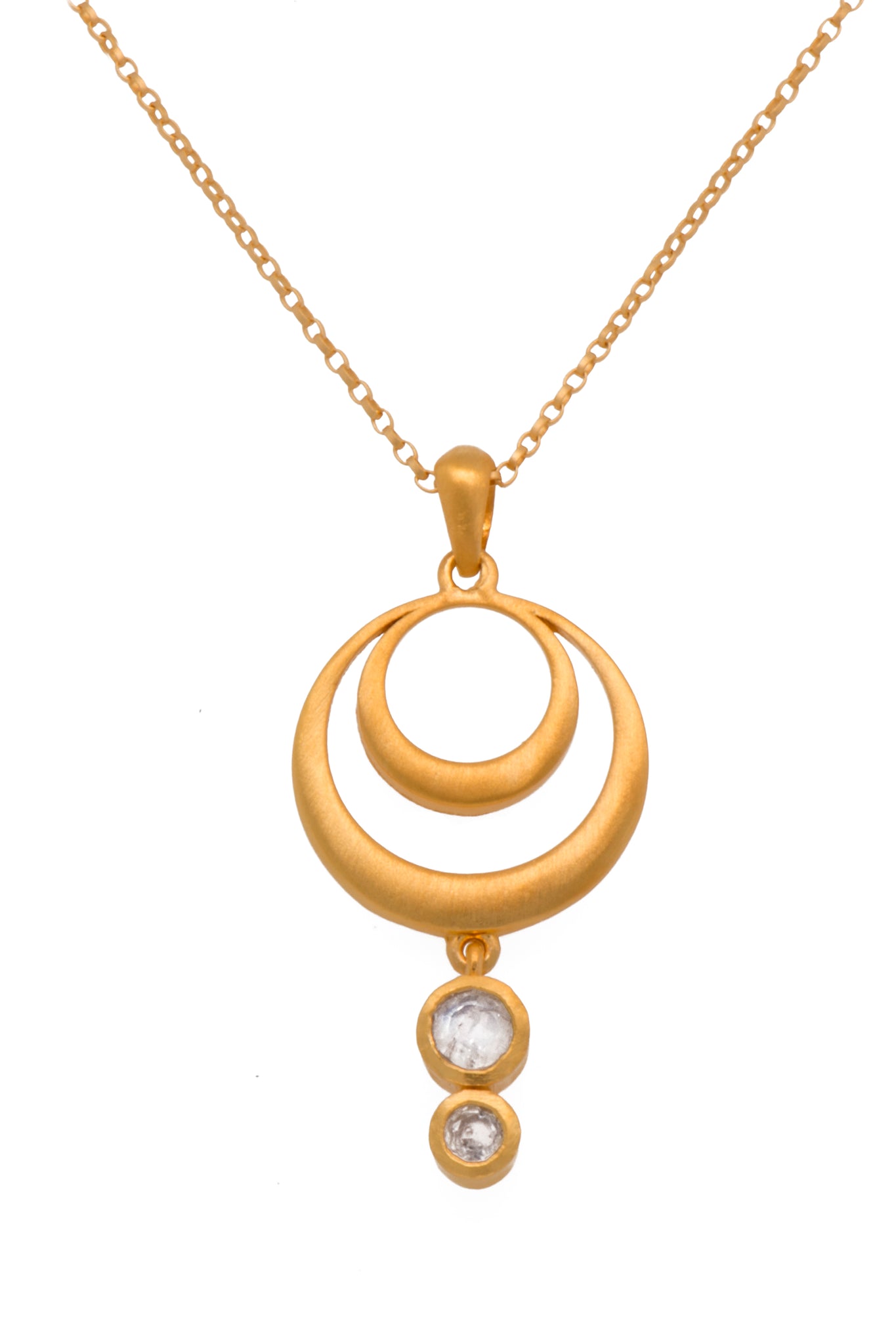 Rainbow Moonstone Strength Double Circle Pendant 24K Fair Trade Gold Vermeil